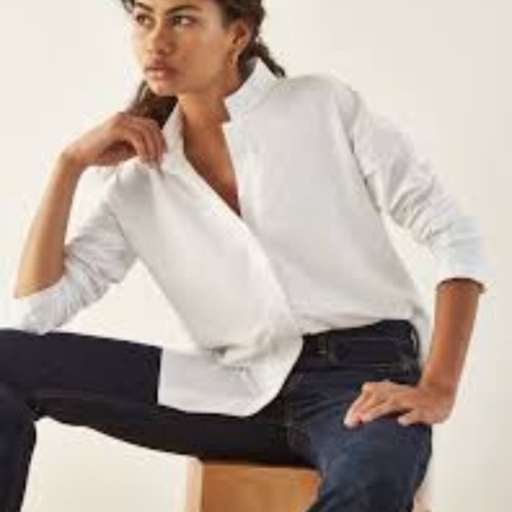 ADAY Something Borrowed Tunic Top  Button Down Shirt in Milk